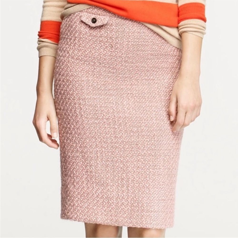 J. Crew The Pencil Skirt in Chunky Knit Wool Vintage Tweed Blush, Size 2 NWOT